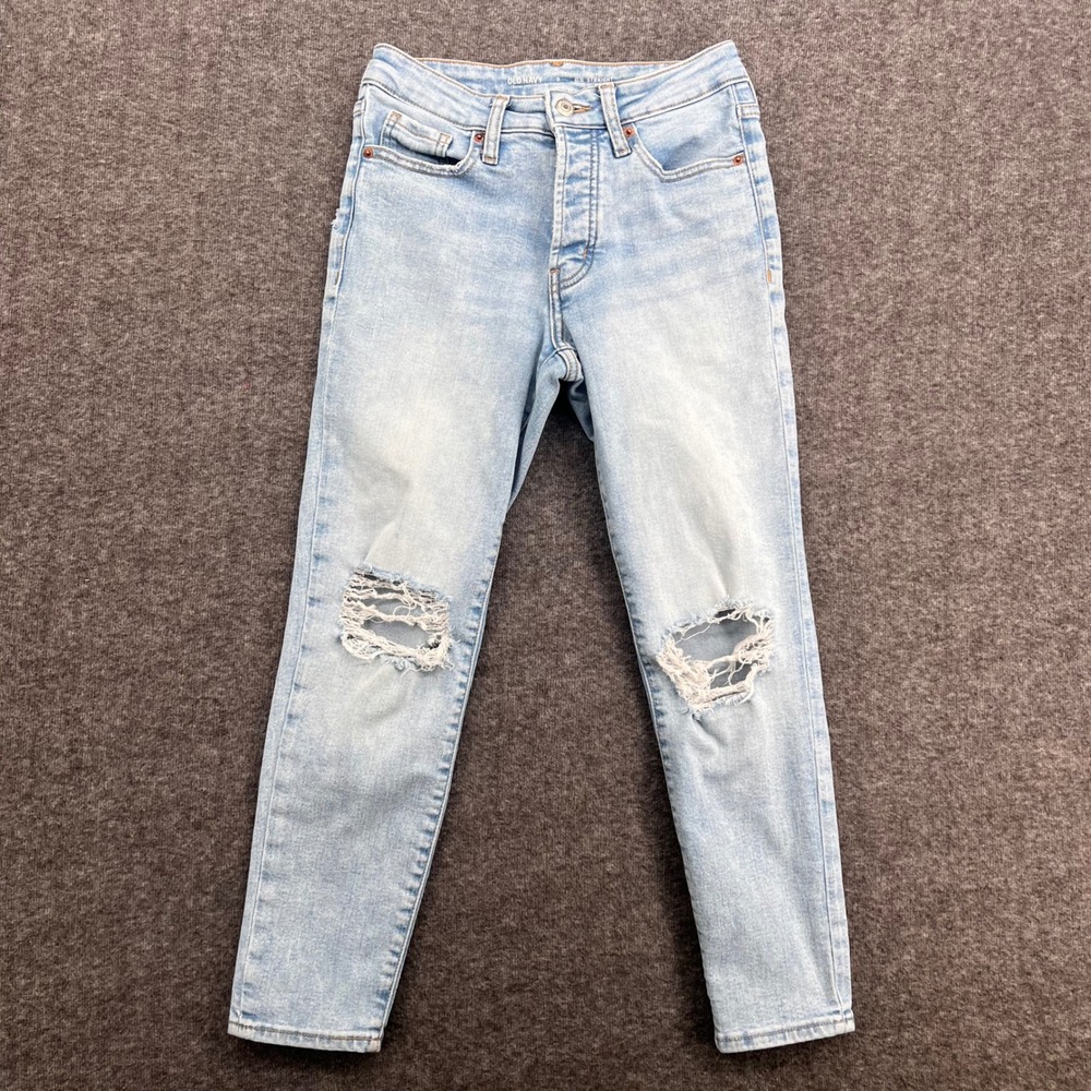 Old Navy OG Straight High Rise Distressed Jeans Light‎ Wash Womens 0 Petite